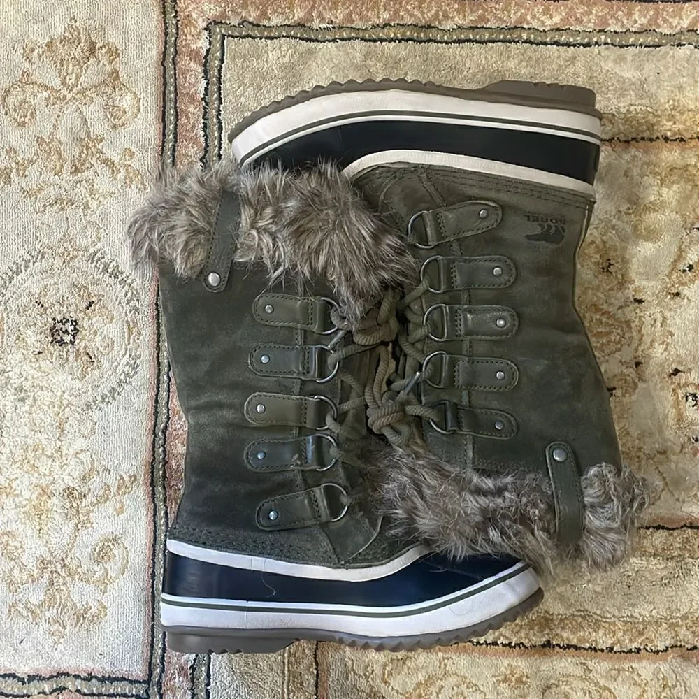 Sorel Joan of Arctic Warm Waterproof Green Suede Women’s Sz 6 Winter Snow Boots